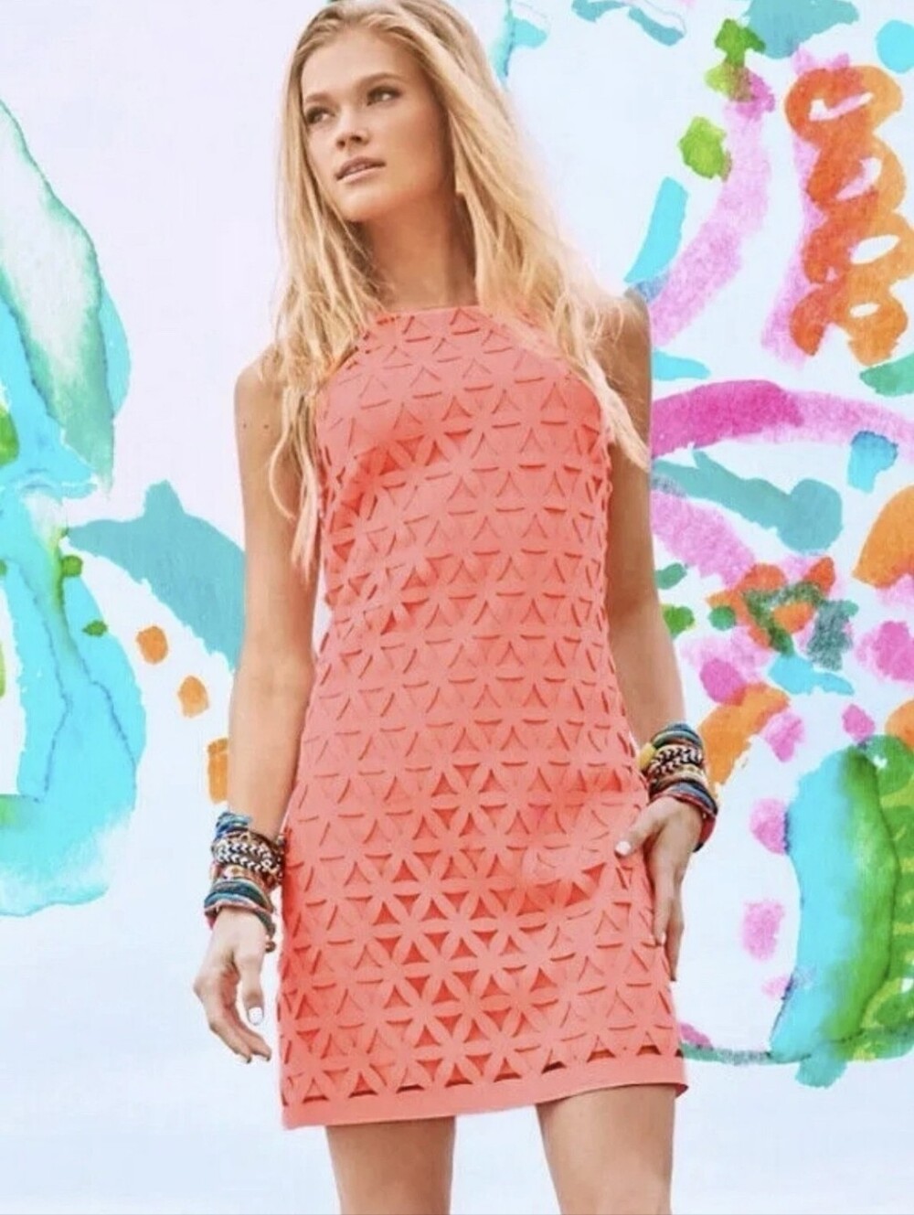 Lilly Pulitzer Mango Pink Sun Ray Daisy Laser Cut Scuba Ponte Shift Dress XL